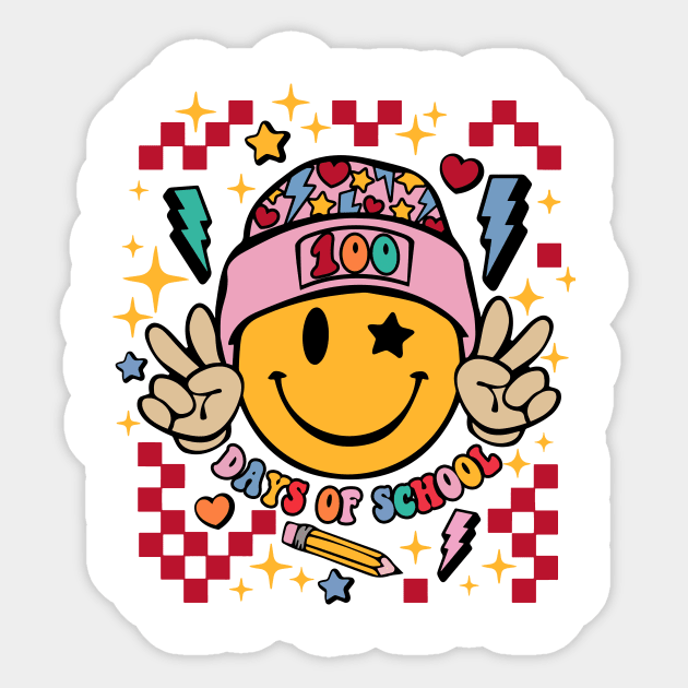 100 Days of School, Groovy 100 Days Of School, School 100th Day, Retro Teacher School.png Sticker by artbyhintze